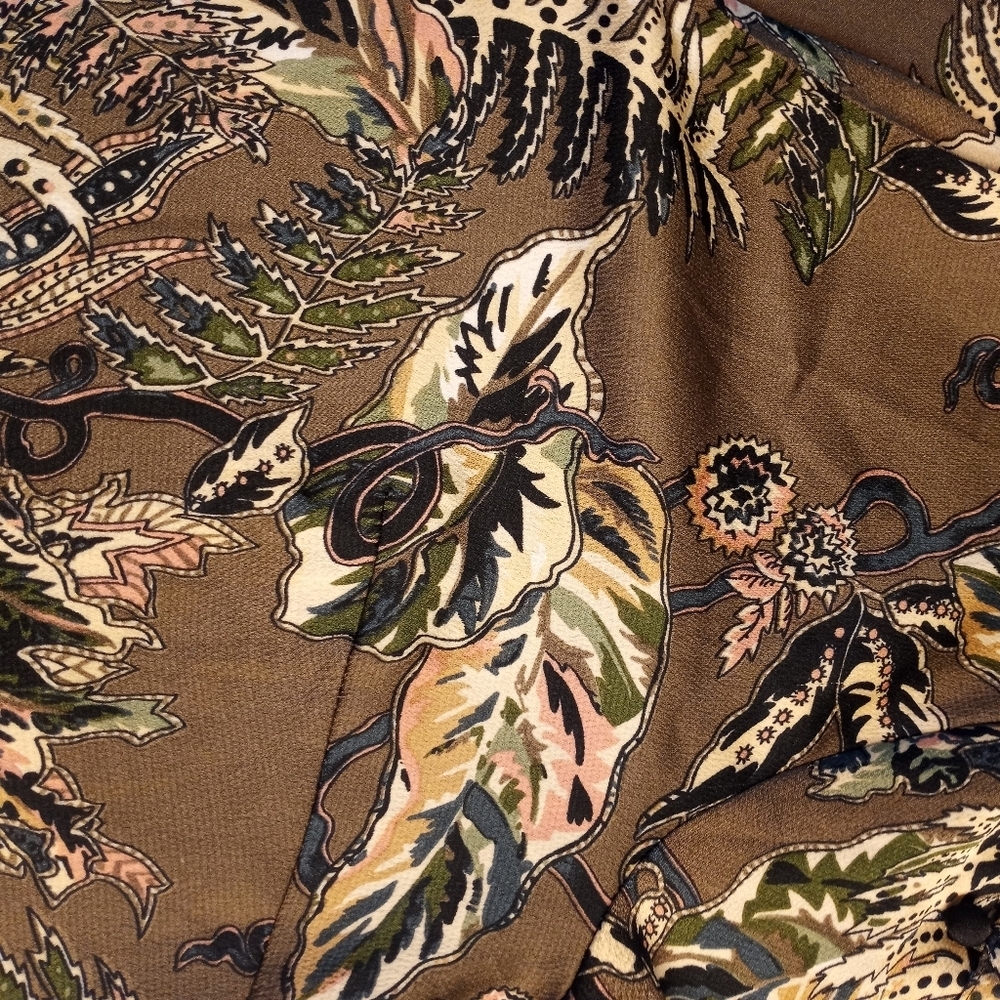 Banana Republic Taupe Brown Floral Leafy Print Silky Bohemian Balloon Sleeve Top - Picture 8 of 9